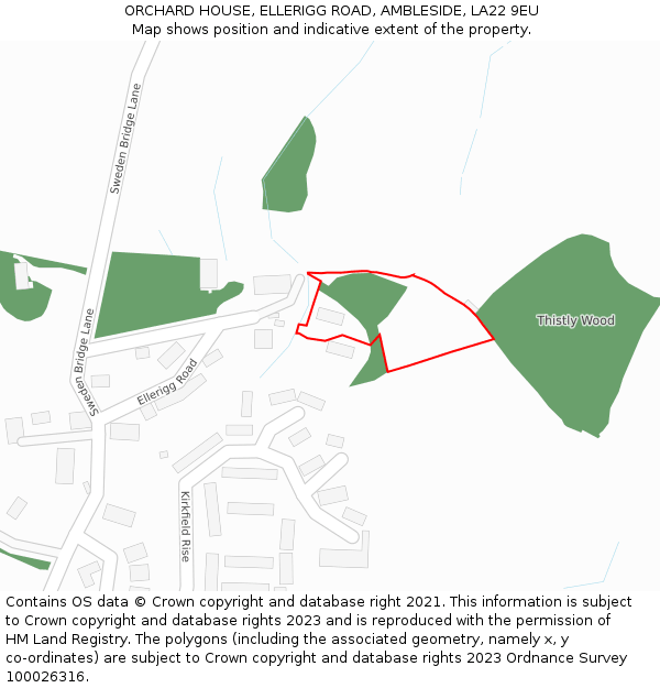 ORCHARD HOUSE, ELLERIGG ROAD, AMBLESIDE, LA22 9EU: Location map and indicative extent of plot