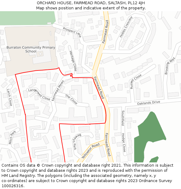 ORCHARD HOUSE, FAIRMEAD ROAD, SALTASH, PL12 4JH: Location map and indicative extent of plot