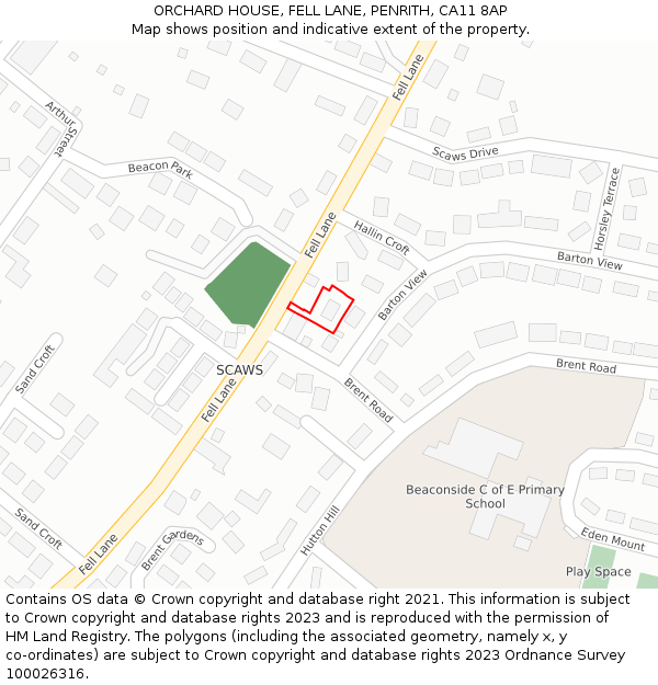 ORCHARD HOUSE, FELL LANE, PENRITH, CA11 8AP: Location map and indicative extent of plot