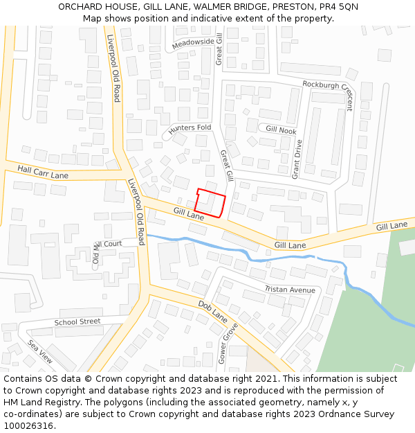 ORCHARD HOUSE, GILL LANE, WALMER BRIDGE, PRESTON, PR4 5QN: Location map and indicative extent of plot