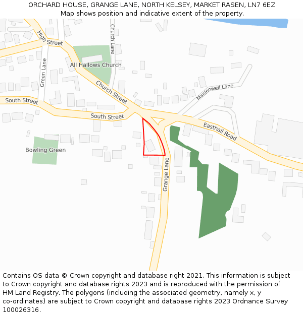 ORCHARD HOUSE, GRANGE LANE, NORTH KELSEY, MARKET RASEN, LN7 6EZ: Location map and indicative extent of plot