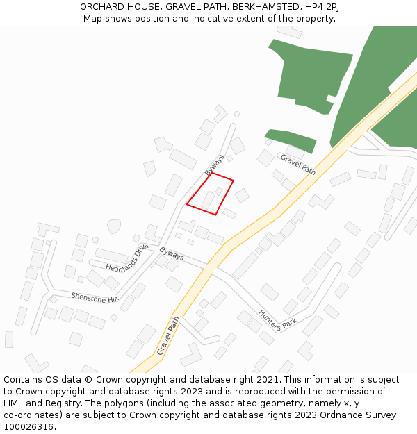 ORCHARD HOUSE, GRAVEL PATH, BERKHAMSTED, HP4 2PJ: Location map and indicative extent of plot