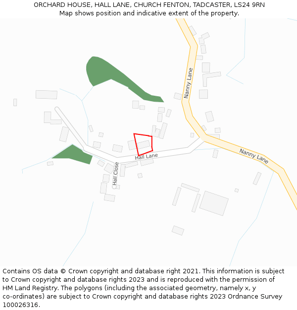 ORCHARD HOUSE, HALL LANE, CHURCH FENTON, TADCASTER, LS24 9RN: Location map and indicative extent of plot