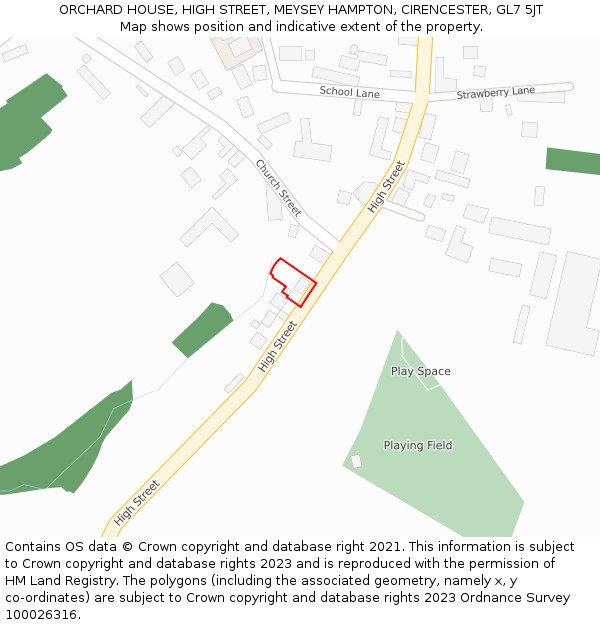 ORCHARD HOUSE, HIGH STREET, MEYSEY HAMPTON, CIRENCESTER, GL7 5JT: Location map and indicative extent of plot