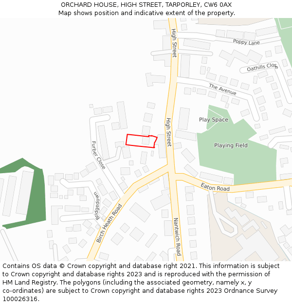 ORCHARD HOUSE, HIGH STREET, TARPORLEY, CW6 0AX: Location map and indicative extent of plot