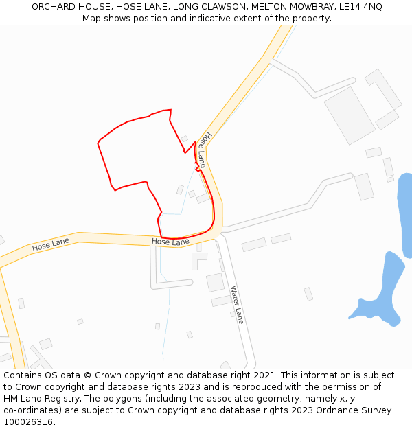 ORCHARD HOUSE, HOSE LANE, LONG CLAWSON, MELTON MOWBRAY, LE14 4NQ: Location map and indicative extent of plot