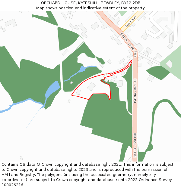 ORCHARD HOUSE, KATESHILL, BEWDLEY, DY12 2DR: Location map and indicative extent of plot