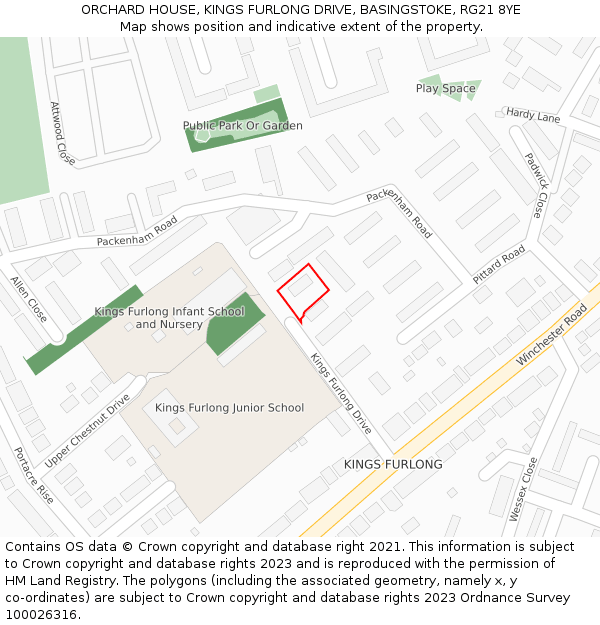 ORCHARD HOUSE, KINGS FURLONG DRIVE, BASINGSTOKE, RG21 8YE: Location map and indicative extent of plot