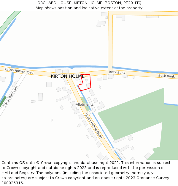 ORCHARD HOUSE, KIRTON HOLME, BOSTON, PE20 1TQ: Location map and indicative extent of plot