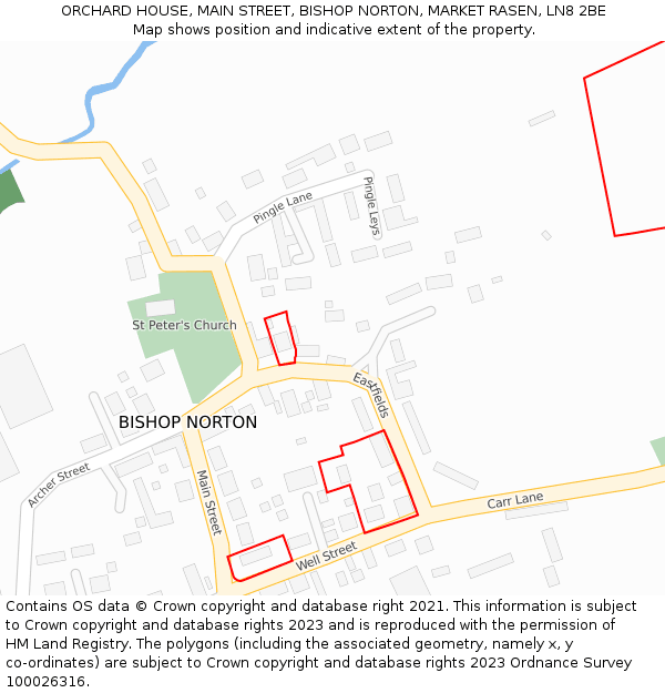 ORCHARD HOUSE, MAIN STREET, BISHOP NORTON, MARKET RASEN, LN8 2BE: Location map and indicative extent of plot