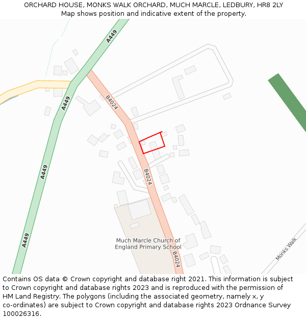 ORCHARD HOUSE, MONKS WALK ORCHARD, MUCH MARCLE, LEDBURY, HR8 2LY: Location map and indicative extent of plot