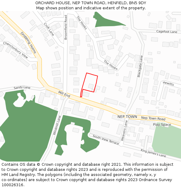 ORCHARD HOUSE, NEP TOWN ROAD, HENFIELD, BN5 9DY: Location map and indicative extent of plot