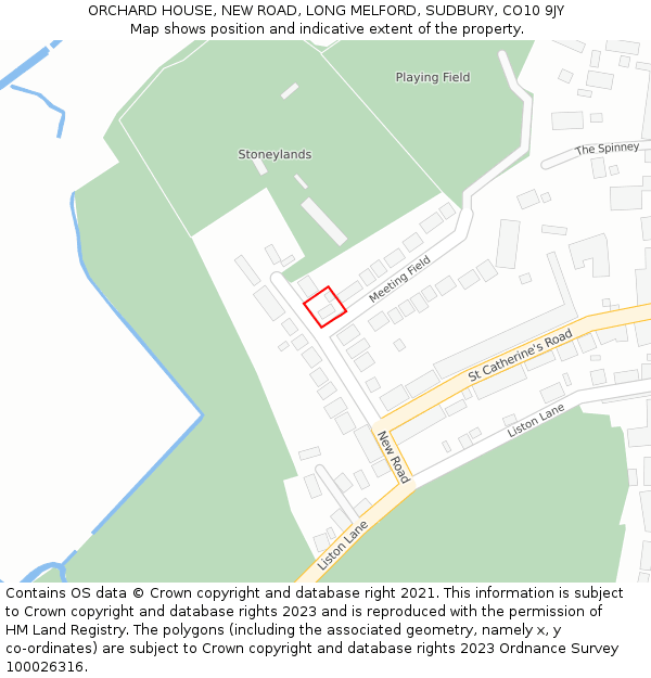 ORCHARD HOUSE, NEW ROAD, LONG MELFORD, SUDBURY, CO10 9JY: Location map and indicative extent of plot