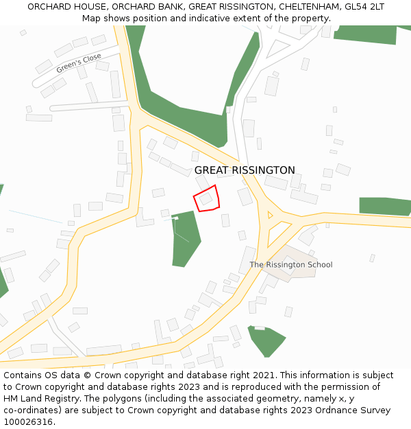ORCHARD HOUSE, ORCHARD BANK, GREAT RISSINGTON, CHELTENHAM, GL54 2LT: Location map and indicative extent of plot