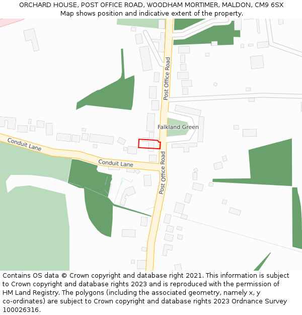 ORCHARD HOUSE, POST OFFICE ROAD, WOODHAM MORTIMER, MALDON, CM9 6SX: Location map and indicative extent of plot