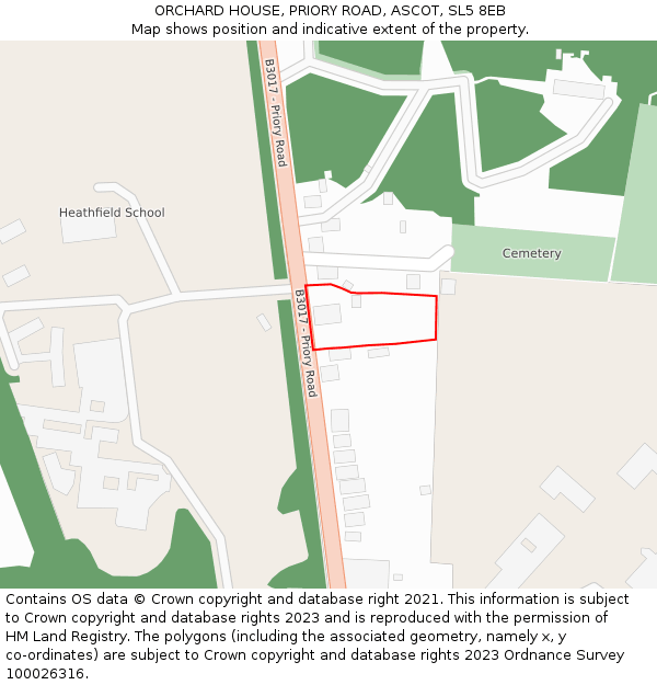 ORCHARD HOUSE, PRIORY ROAD, ASCOT, SL5 8EB: Location map and indicative extent of plot