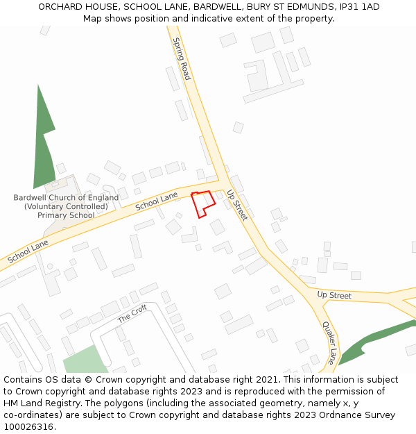 ORCHARD HOUSE, SCHOOL LANE, BARDWELL, BURY ST EDMUNDS, IP31 1AD: Location map and indicative extent of plot