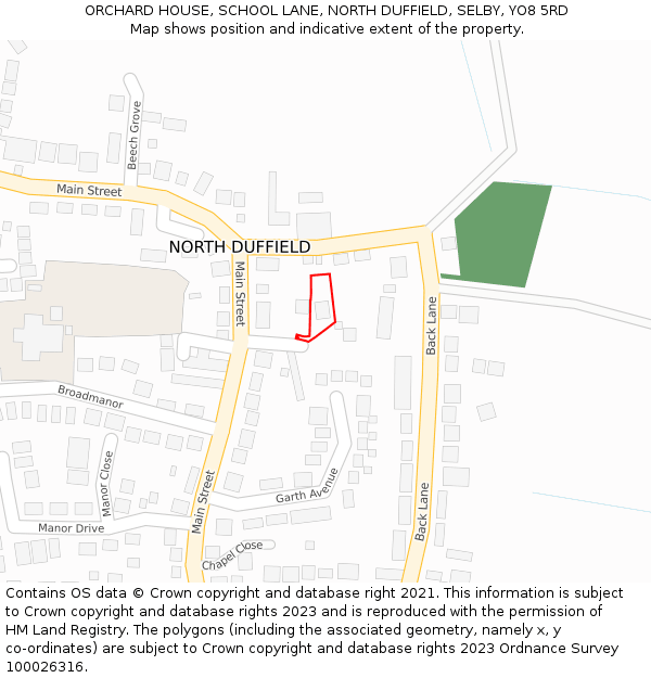 ORCHARD HOUSE, SCHOOL LANE, NORTH DUFFIELD, SELBY, YO8 5RD: Location map and indicative extent of plot