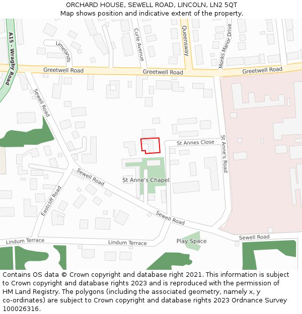 ORCHARD HOUSE, SEWELL ROAD, LINCOLN, LN2 5QT: Location map and indicative extent of plot