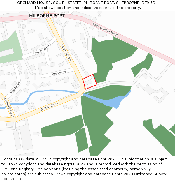 ORCHARD HOUSE, SOUTH STREET, MILBORNE PORT, SHERBORNE, DT9 5DH: Location map and indicative extent of plot