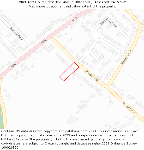 ORCHARD HOUSE, STONEY LANE, CURRY RIVEL, LANGPORT, TA10 0HY: Location map and indicative extent of plot