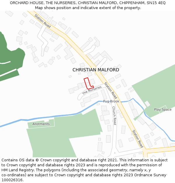ORCHARD HOUSE, THE NURSERIES, CHRISTIAN MALFORD, CHIPPENHAM, SN15 4EQ: Location map and indicative extent of plot