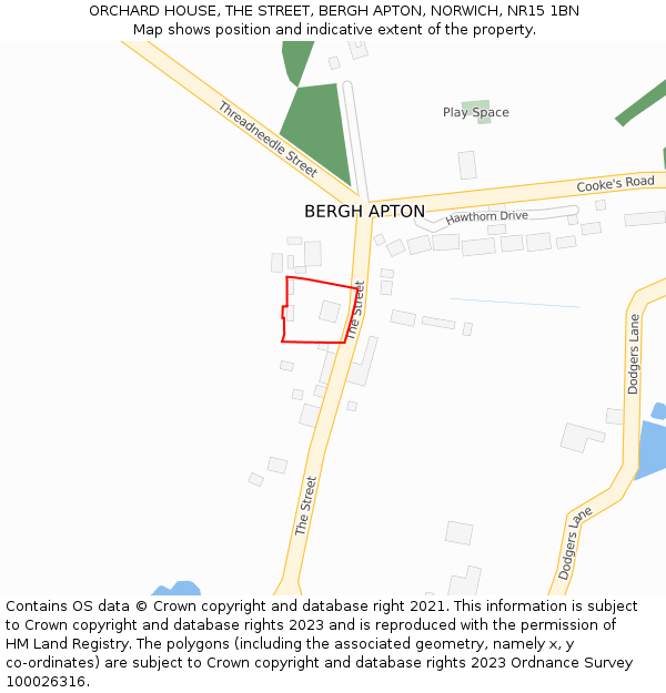 ORCHARD HOUSE, THE STREET, BERGH APTON, NORWICH, NR15 1BN: Location map and indicative extent of plot