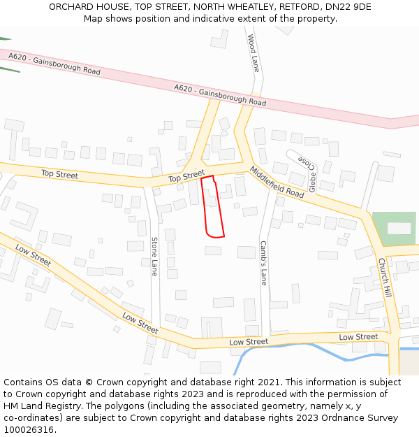 ORCHARD HOUSE, TOP STREET, NORTH WHEATLEY, RETFORD, DN22 9DE: Location map and indicative extent of plot