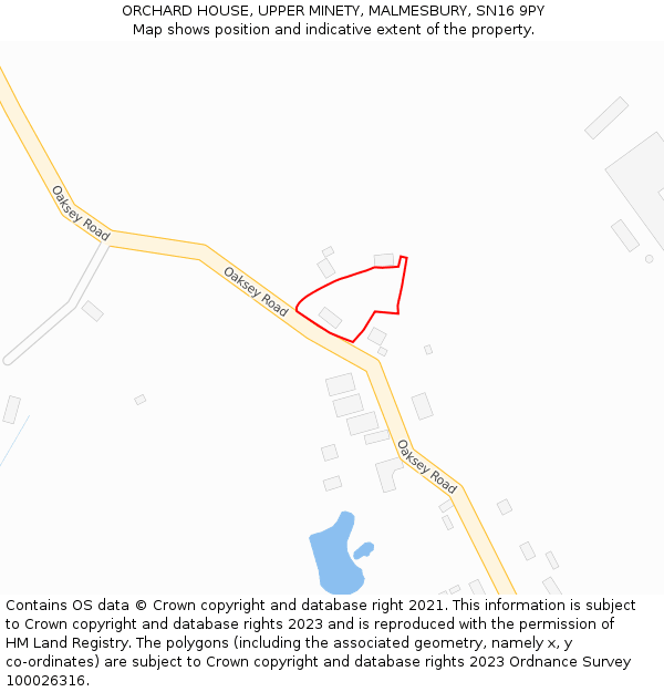 ORCHARD HOUSE, UPPER MINETY, MALMESBURY, SN16 9PY: Location map and indicative extent of plot