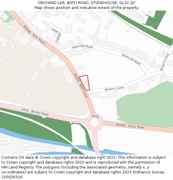 ORCHARD LEA, BATH ROAD, STONEHOUSE, GL10 2JT: Location map and indicative extent of plot