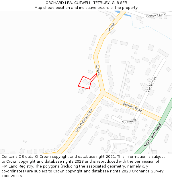 ORCHARD LEA, CUTWELL, TETBURY, GL8 8EB: Location map and indicative extent of plot