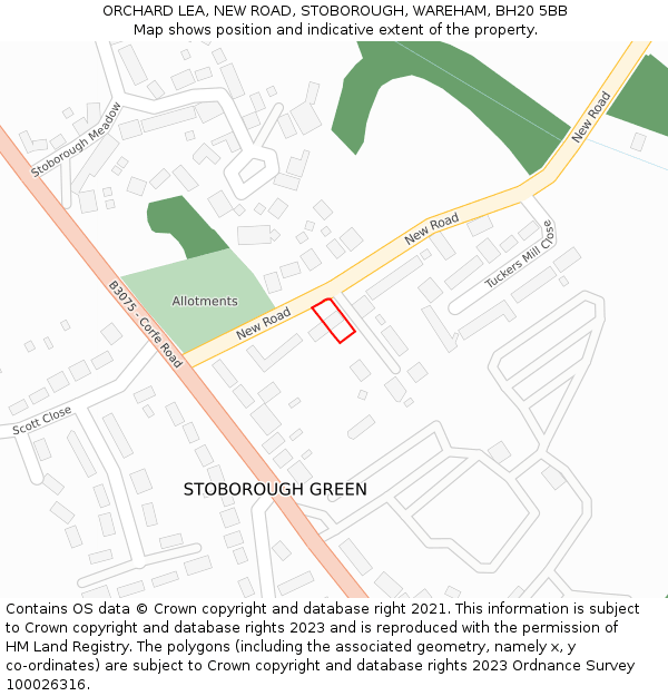 ORCHARD LEA, NEW ROAD, STOBOROUGH, WAREHAM, BH20 5BB: Location map and indicative extent of plot