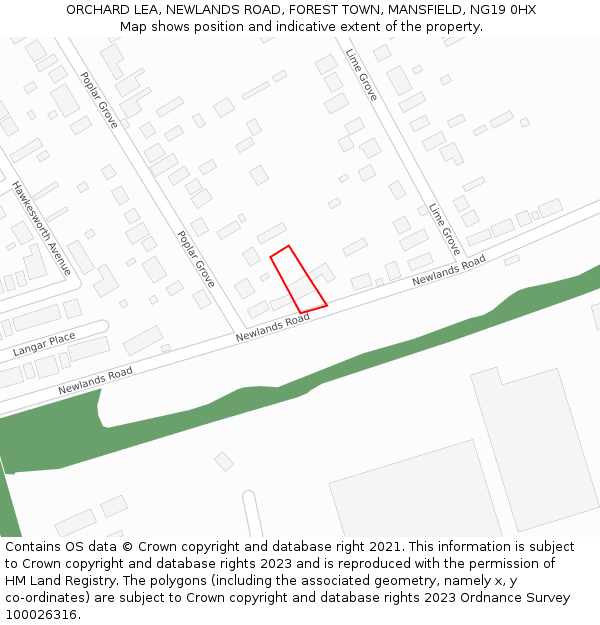 ORCHARD LEA, NEWLANDS ROAD, FOREST TOWN, MANSFIELD, NG19 0HX: Location map and indicative extent of plot