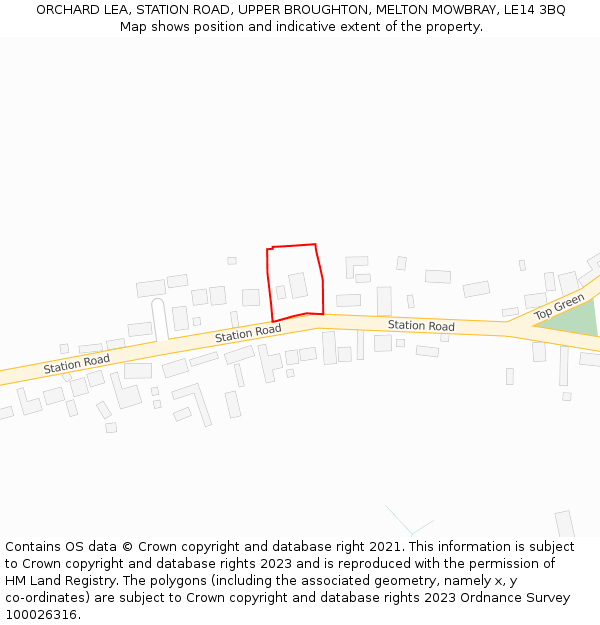 ORCHARD LEA, STATION ROAD, UPPER BROUGHTON, MELTON MOWBRAY, LE14 3BQ: Location map and indicative extent of plot