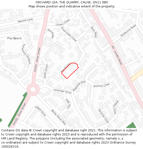 ORCHARD LEA, THE QUARRY, CALNE, SN11 0BX: Location map and indicative extent of plot