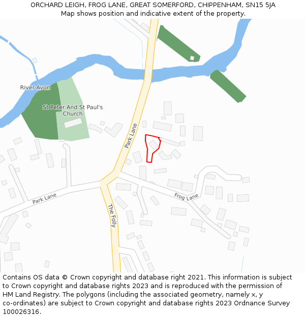 ORCHARD LEIGH, FROG LANE, GREAT SOMERFORD, CHIPPENHAM, SN15 5JA: Location map and indicative extent of plot