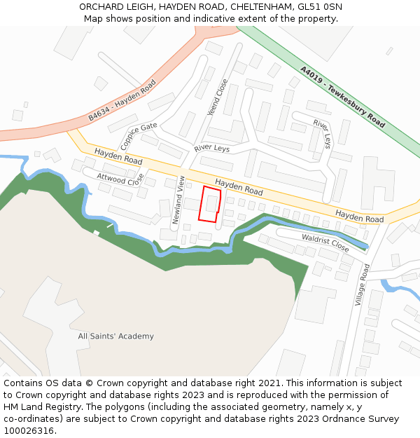 ORCHARD LEIGH, HAYDEN ROAD, CHELTENHAM, GL51 0SN: Location map and indicative extent of plot