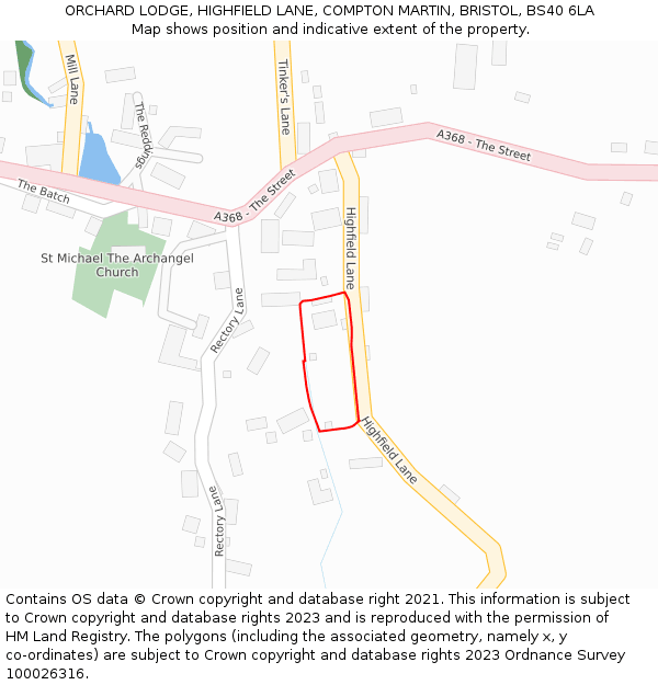 ORCHARD LODGE, HIGHFIELD LANE, COMPTON MARTIN, BRISTOL, BS40 6LA: Location map and indicative extent of plot