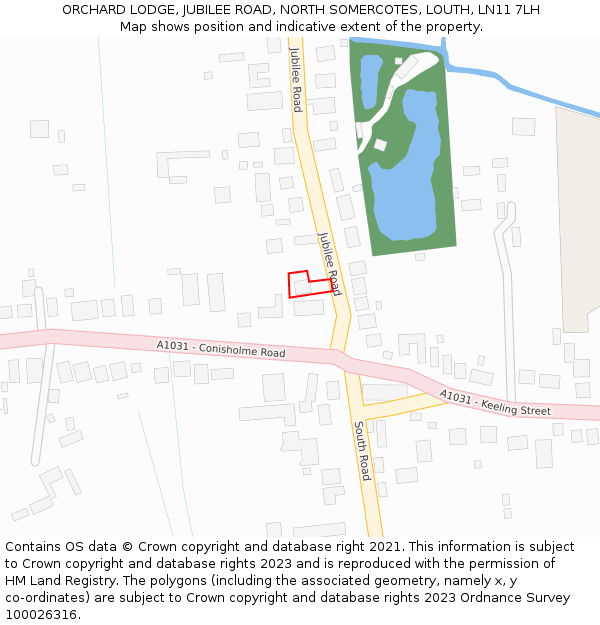 ORCHARD LODGE, JUBILEE ROAD, NORTH SOMERCOTES, LOUTH, LN11 7LH: Location map and indicative extent of plot