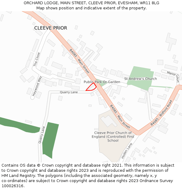 ORCHARD LODGE, MAIN STREET, CLEEVE PRIOR, EVESHAM, WR11 8LG: Location map and indicative extent of plot
