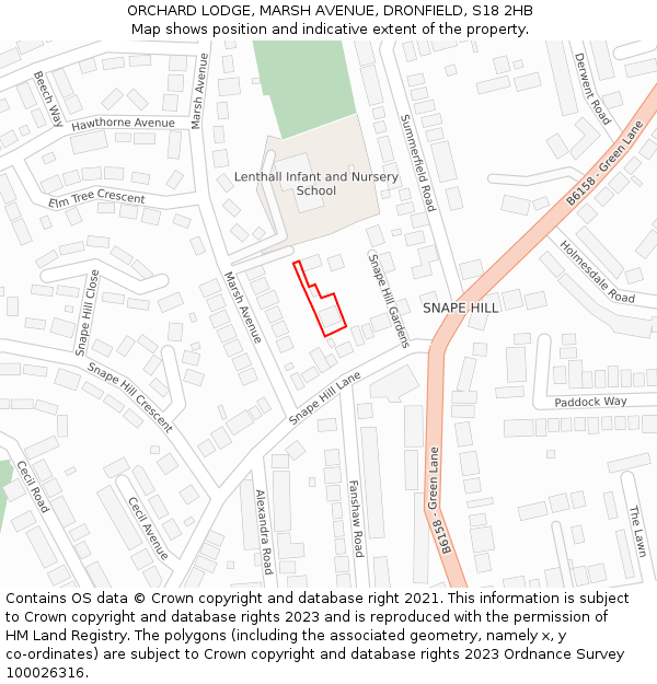 ORCHARD LODGE, MARSH AVENUE, DRONFIELD, S18 2HB: Location map and indicative extent of plot
