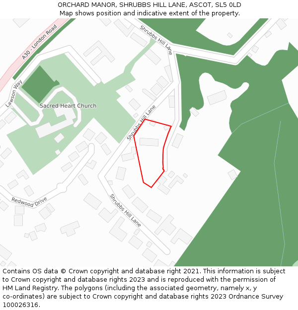 ORCHARD MANOR, SHRUBBS HILL LANE, ASCOT, SL5 0LD: Location map and indicative extent of plot