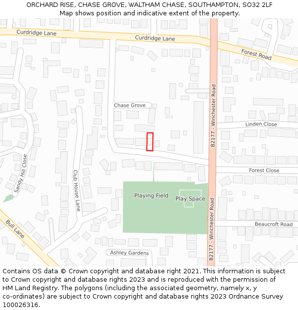 ORCHARD RISE, CHASE GROVE, WALTHAM CHASE, SOUTHAMPTON, SO32 2LF: Location map and indicative extent of plot