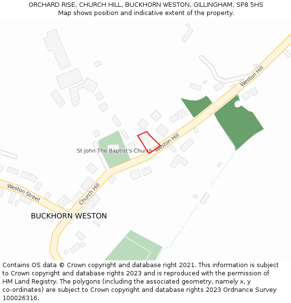 ORCHARD RISE, CHURCH HILL, BUCKHORN WESTON, GILLINGHAM, SP8 5HS: Location map and indicative extent of plot