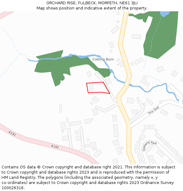 ORCHARD RISE, FULBECK, MORPETH, NE61 3JU: Location map and indicative extent of plot