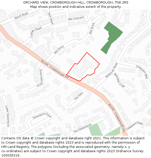 ORCHARD VIEW, CROWBOROUGH HILL, CROWBOROUGH, TN6 2RS: Location map and indicative extent of plot