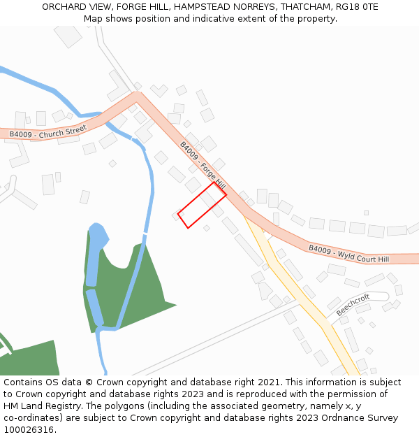 ORCHARD VIEW, FORGE HILL, HAMPSTEAD NORREYS, THATCHAM, RG18 0TE: Location map and indicative extent of plot