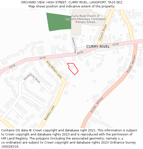 ORCHARD VIEW, HIGH STREET, CURRY RIVEL, LANGPORT, TA10 0EZ: Location map and indicative extent of plot