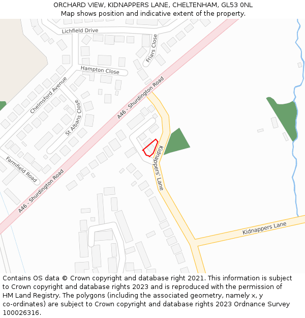 ORCHARD VIEW, KIDNAPPERS LANE, CHELTENHAM, GL53 0NL: Location map and indicative extent of plot