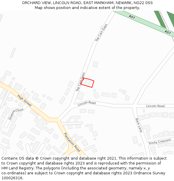 ORCHARD VIEW, LINCOLN ROAD, EAST MARKHAM, NEWARK, NG22 0SS: Location map and indicative extent of plot